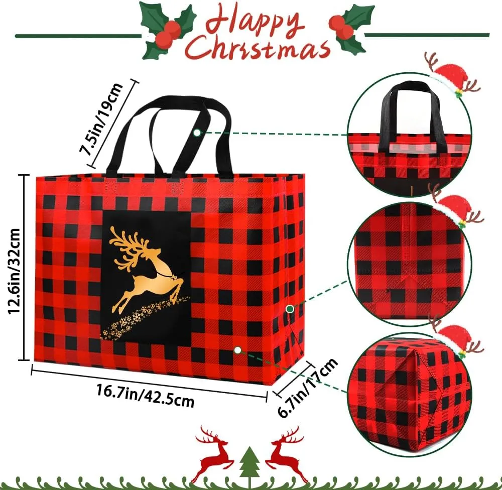 DULEFUN 8pcs Large Tote Bags - 4 Styles Xmas Non-Woven Reusable Treat & Wrapping Bags for Holiday Party Favors