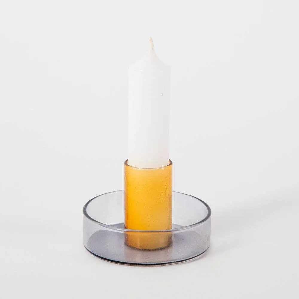 Duo Tone  Glass Candle Holder - Grey / Orange