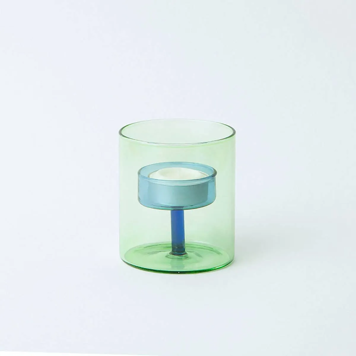 Duo Tone Glass Tea-light Holder Green/Blue