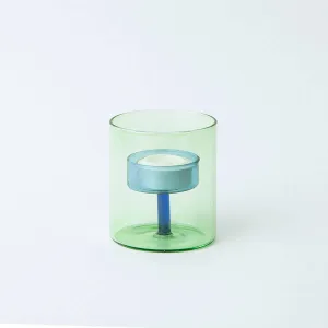 Duo Tone Glass Tea-light Holder Green/Blue