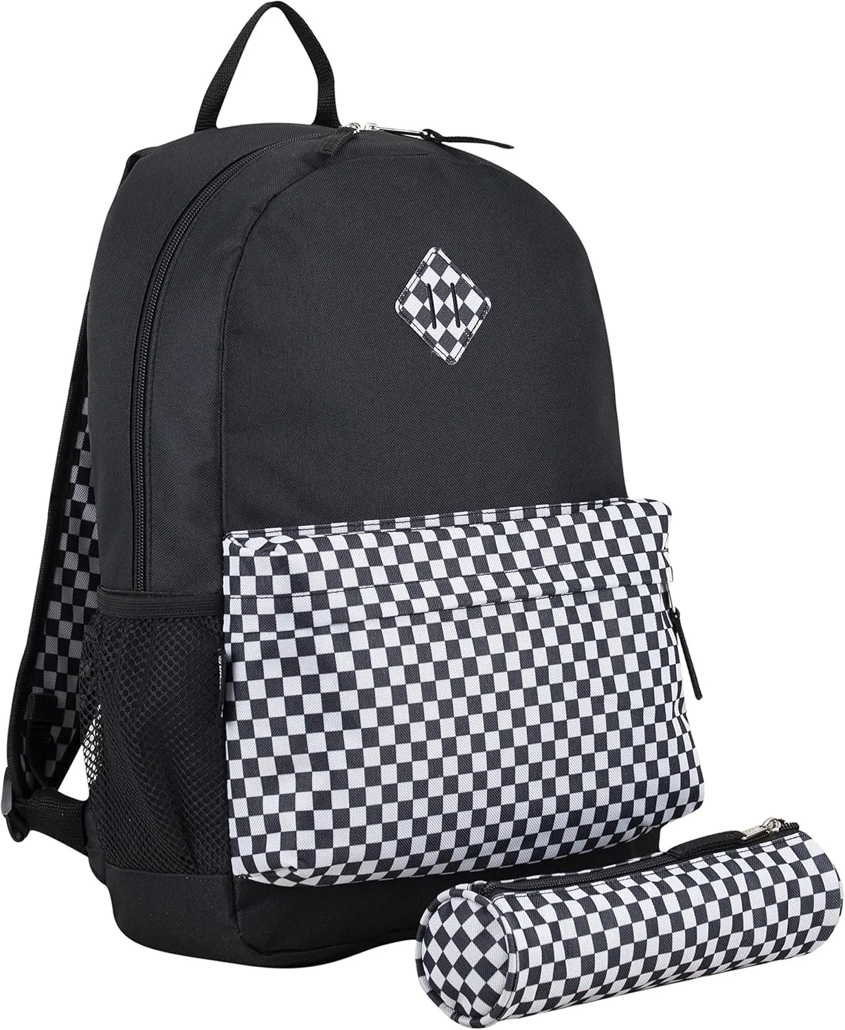 Eastsport Dome Classic Travel Daypack Backpack Bookbag Bag with Accessory Pouch, Black/Checker Plaid Print