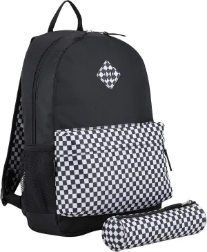 Eastsport Dome Classic Travel Daypack Backpack Bookbag Bag with Accessory Pouch, Black/Checker Plaid Print