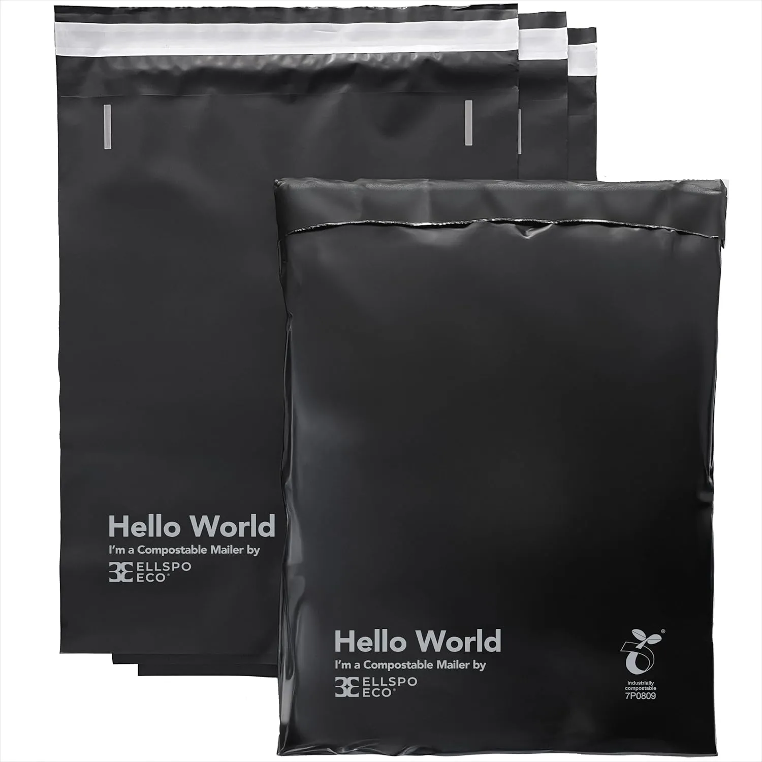 Eco Mailers by Ellspo Eco | 10x13 inch Certified Compostable Poly Shipping Bags, Pack of 50, Modern Matte Black Color, Sustainable Packaging Supplies