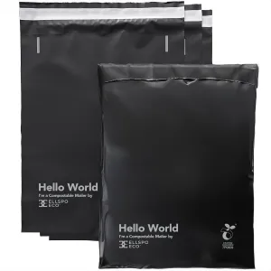 Eco Mailers by Ellspo Eco | 10x13 inch Certified Compostable Poly Shipping Bags, Pack of 50, Modern Matte Black Color, Sustainable Packaging Supplies