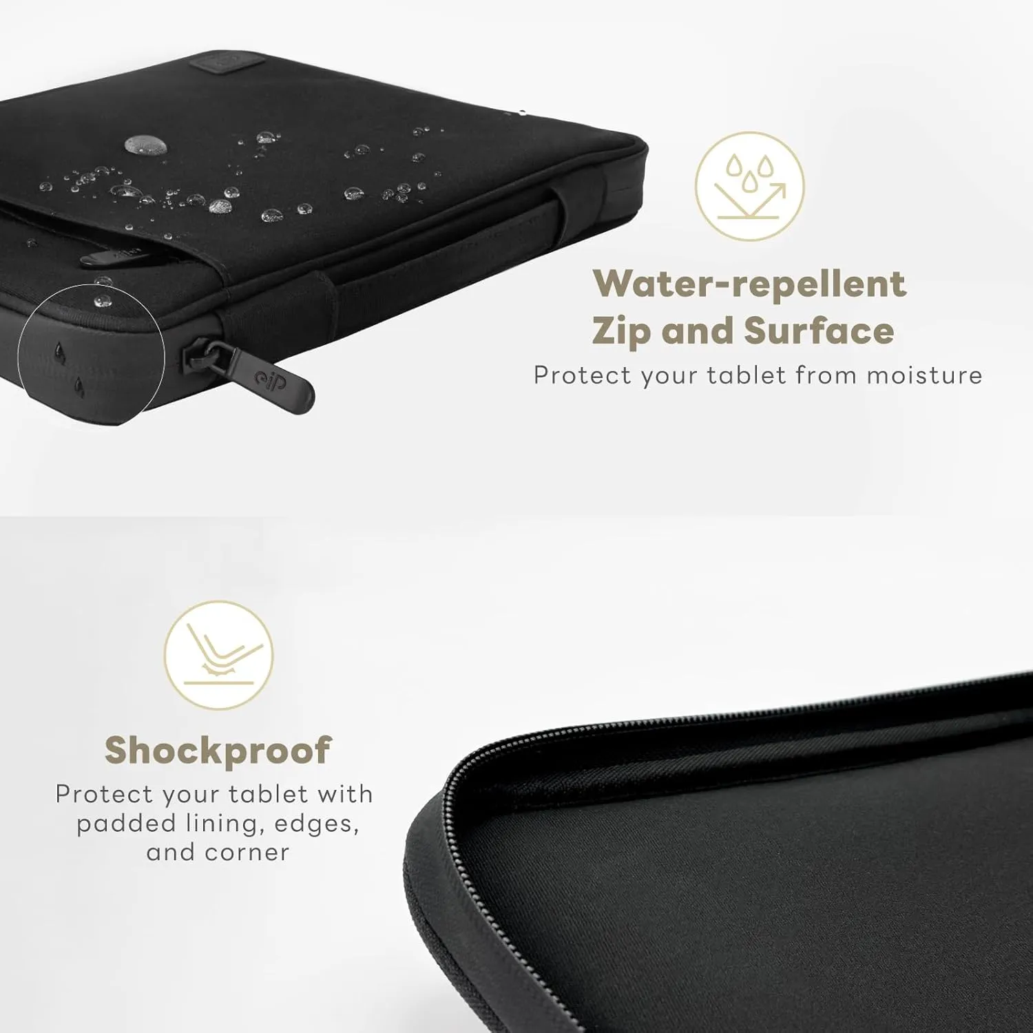 eiP 13 inch Waterproof Slim Tablet Carring Case, Handle Sleeve Bag for iPad Pro M4 13 Inch, iPad Air 13 Inch, iPad Pro 12.9", MacBook Air 13", Fit Keyboard and Pen, Black