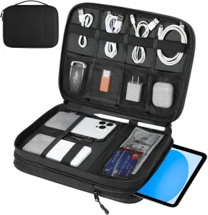 Electronics Organizer Travel Case, Double Layers Cord Organizer Travel for Cable, Cord, iPhone, iPad, Chargers, Portable Cable O rganizer Bag for 9-11" Tablets