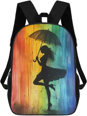Elegant Girl in Rain Travel Backpack 17 Inch Laptop Bag Carry On Backpack Casual Daypack for Weekender Business Hiking