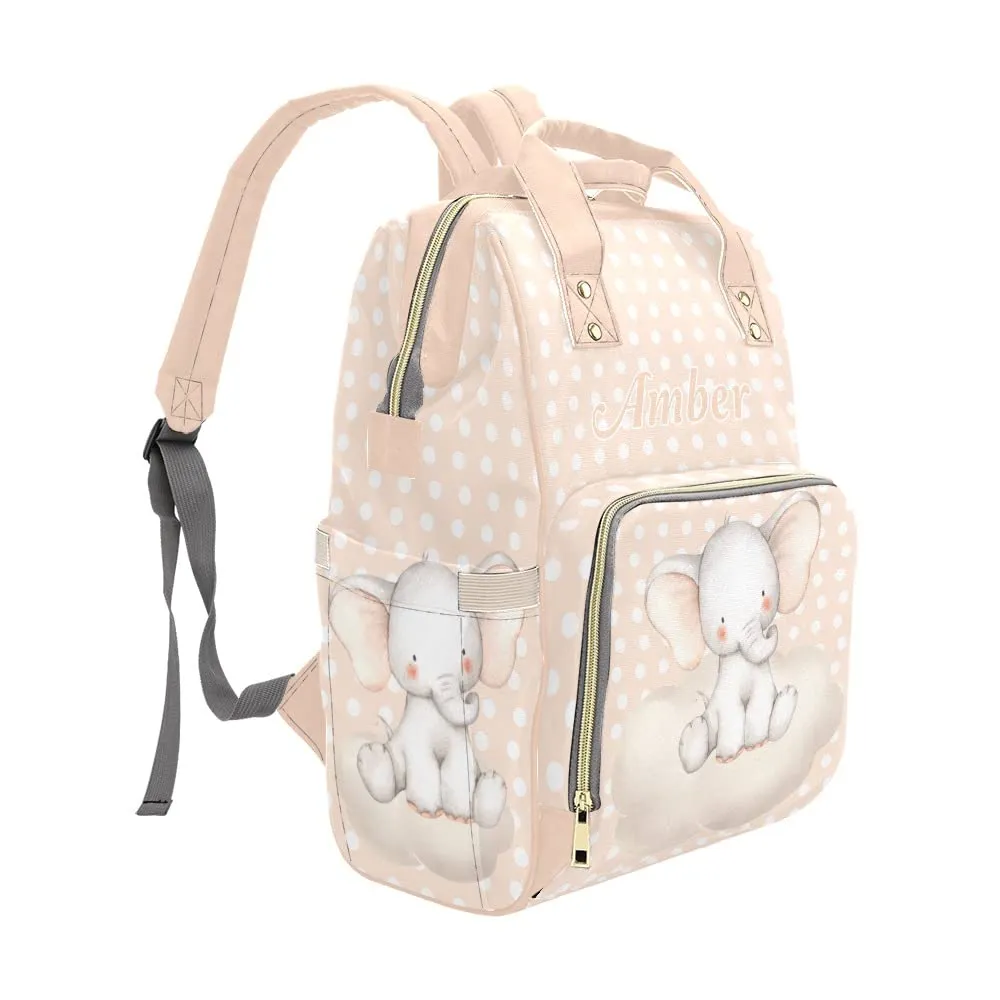 Elephant Wave Point Diaper Bags Backpack with Name Personalized Baby Nursing Nappy Travel Tote Bag Gifts for Mom