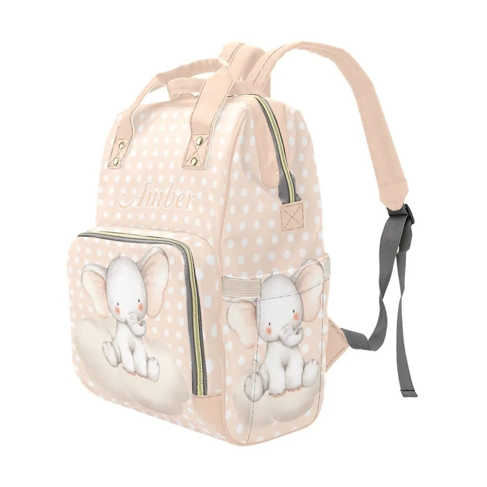 Elephant Wave Point Diaper Bags Backpack with Name Personalized Baby Nursing Nappy Travel Tote Bag Gifts for Mom