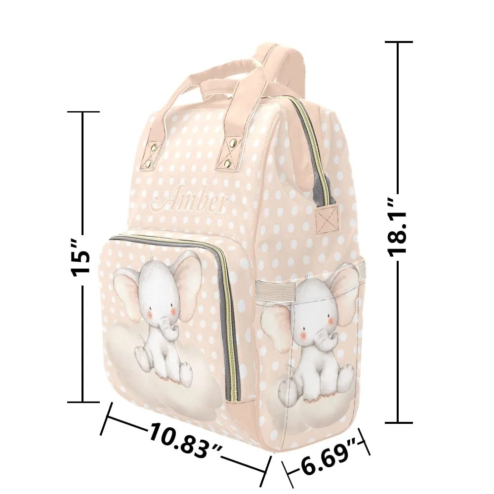 Elephant Wave Point Diaper Bags Backpack with Name Personalized Baby Nursing Nappy Travel Tote Bag Gifts for Mom