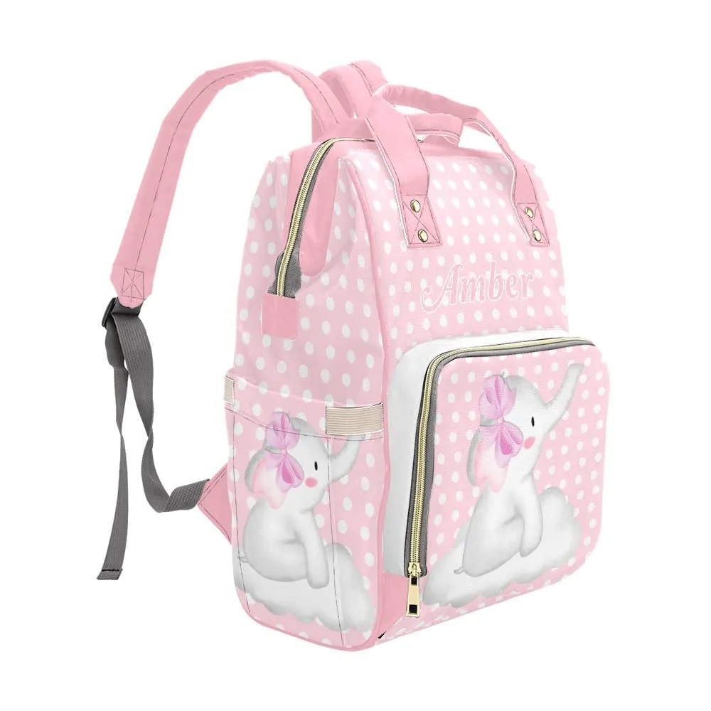 Elephant Wave Point Pink Diaper Bags Backpack with Name Personalized Baby Bag Nursing Nappy Bag Gifts for Mom Girl