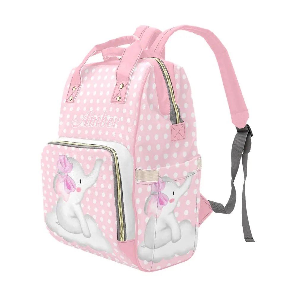 Elephant Wave Point Pink Diaper Bags Backpack with Name Personalized Baby Bag Nursing Nappy Bag Gifts for Mom Girl