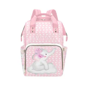 Elephant Wave Point Pink Diaper Bags Backpack with Name Personalized Baby Bag Nursing Nappy Bag Gifts for Mom Girl
