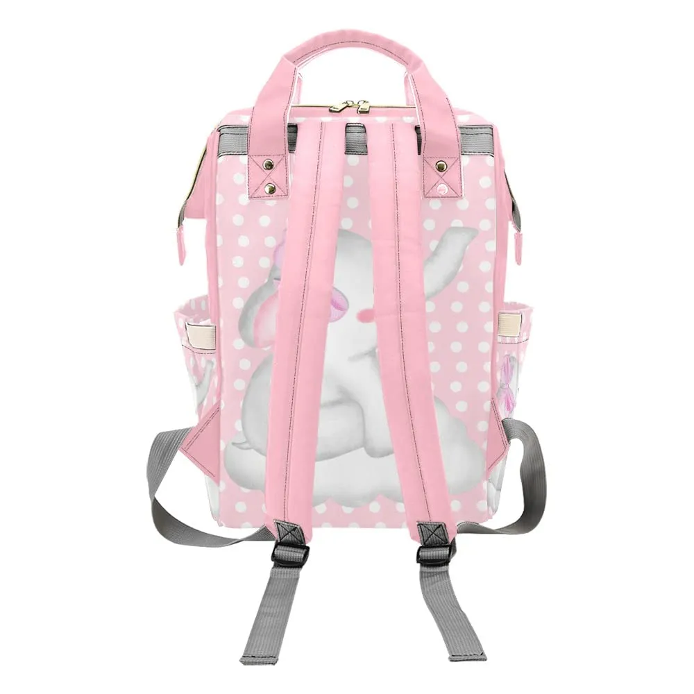 Elephant Wave Point Pink Diaper Bags Backpack with Name Personalized Baby Bag Nursing Nappy Bag Gifts for Mom Girl