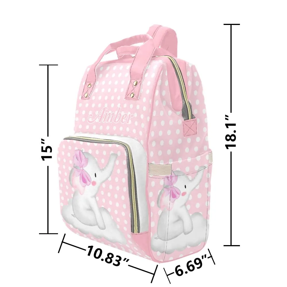 Elephant Wave Point Pink Diaper Bags Backpack with Name Personalized Baby Bag Nursing Nappy Bag Gifts for Mom Girl