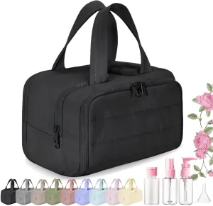 Elouva Toiletry Bag, Large Capacity Wide-Open Travel Cosmetic Bag, Standing Makeup Bag – Portable, Large Capacity, for Accessories, Essentials, Toiletries (Black)