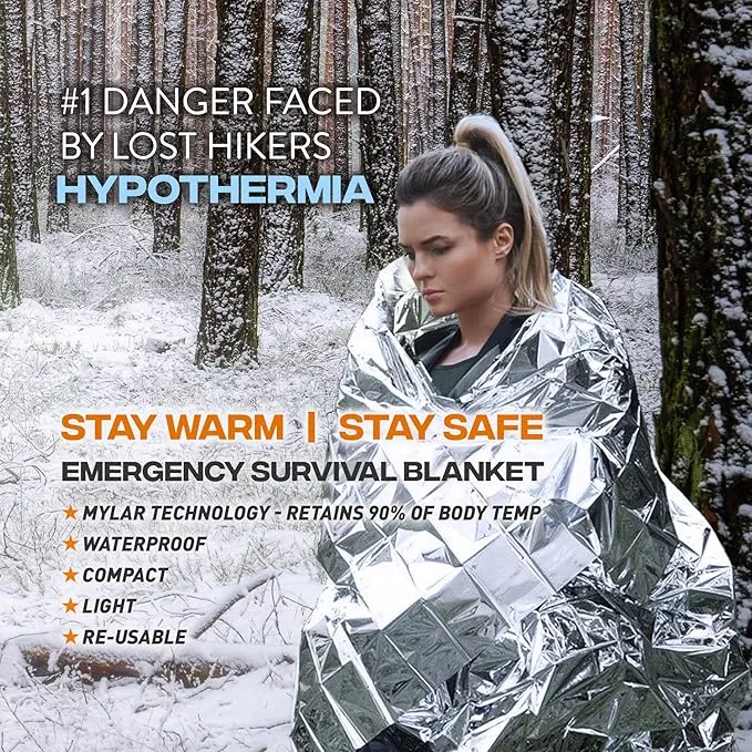 Emergency Blankets for Survival, 25 Pack, Mylar Foil Blankets, Thermal Space Blanket, Car Supplies, Camping Accessories, Hiking, Outdoor Gear and Equipment, Bug Out Bag.