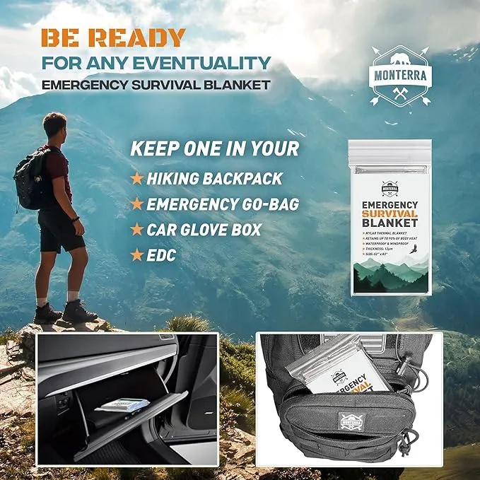 Emergency Blankets for Survival, 25 Pack, Mylar Foil Blankets, Thermal Space Blanket, Car Supplies, Camping Accessories, Hiking, Outdoor Gear and Equipment, Bug Out Bag.