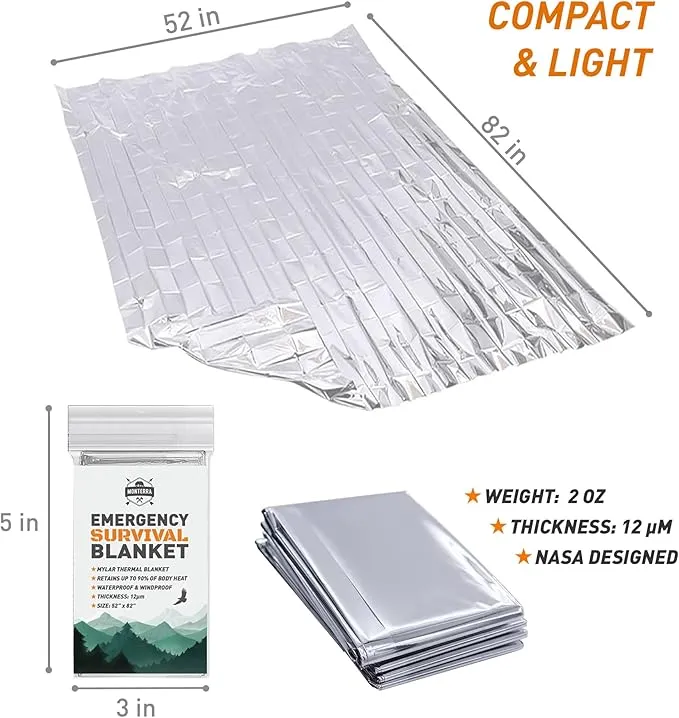 Emergency Blankets for Survival, 25 Pack, Mylar Foil Blankets, Thermal Space Blanket, Car Supplies, Camping Accessories, Hiking, Outdoor Gear and Equipment, Bug Out Bag.