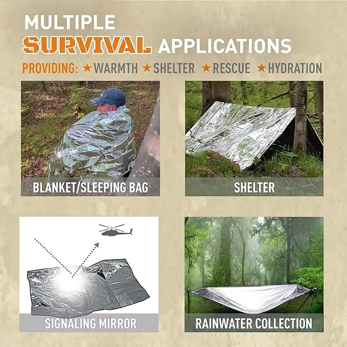 Emergency Blankets for Survival, 25 Pack, Mylar Foil Blankets, Thermal Space Blanket, Car Supplies, Camping Accessories, Hiking, Outdoor Gear and Equipment, Bug Out Bag.