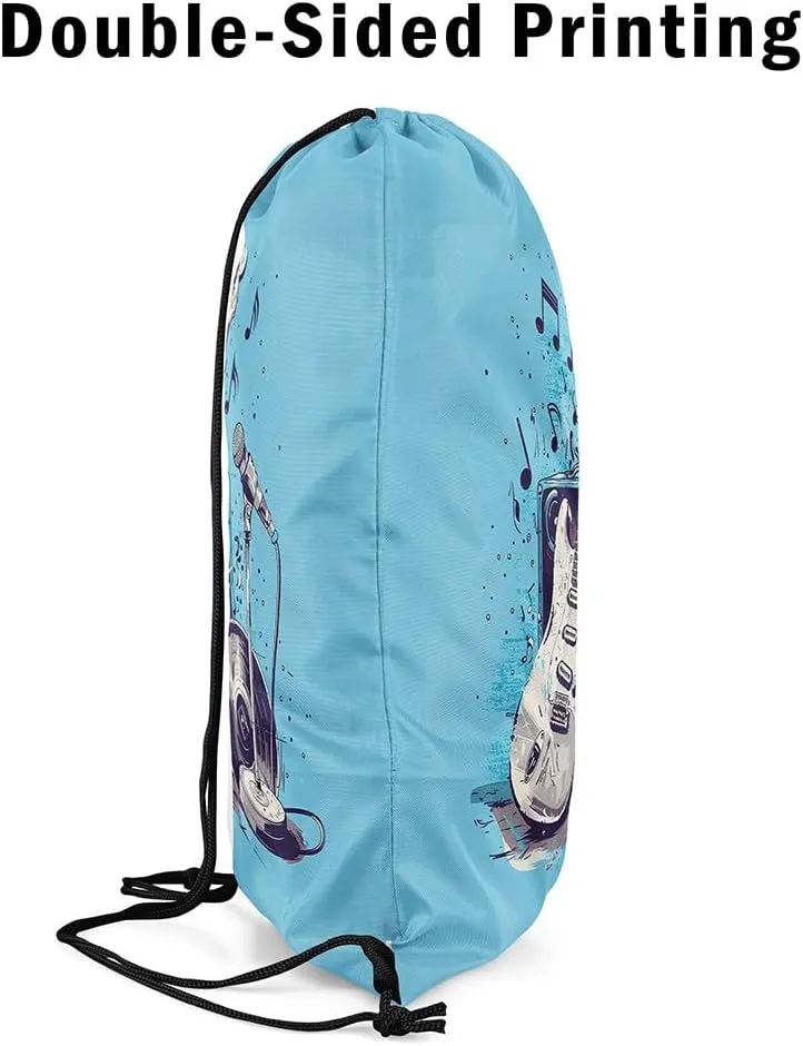 Erosebridal Electric Guitar Drawstring Backpack 13x15.7,Modern Acoustic Rock Music Drawstring Bags,Microphone Tape Audio Draw String Back Bag,Musical Instrument String Backpack,Blue