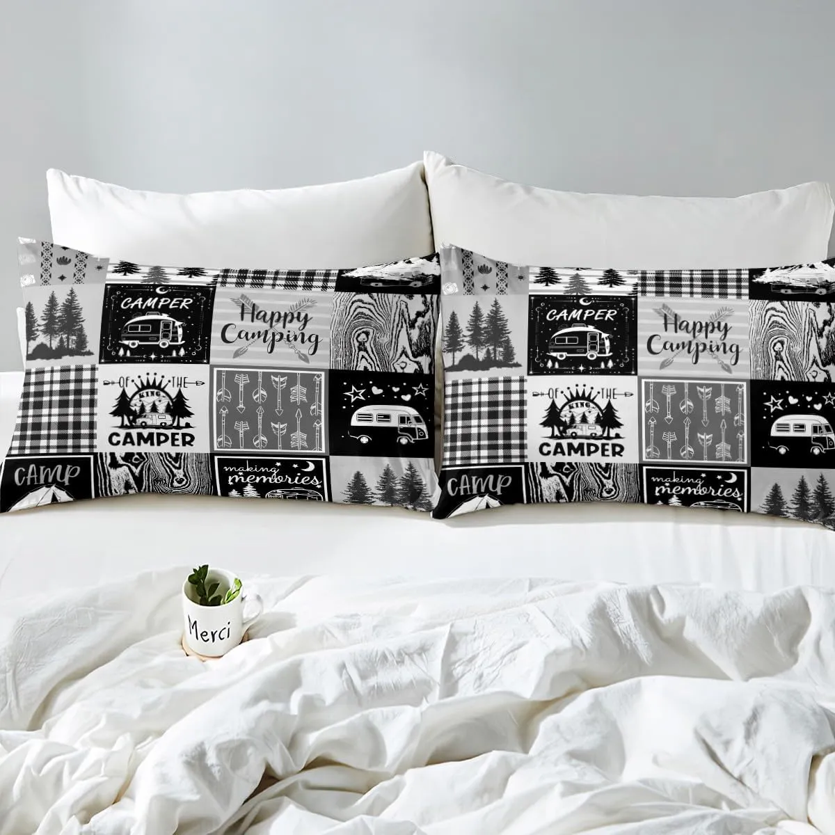 Erosebridal Rv Bedding Sets Plaid Camper Comforter Cover Twin Rustic Farmhouse Camping Bunk Duvet Cover Camper Accessories for Travel Trailers,Woodland Travel Quilt Cover for Kids Boys Men