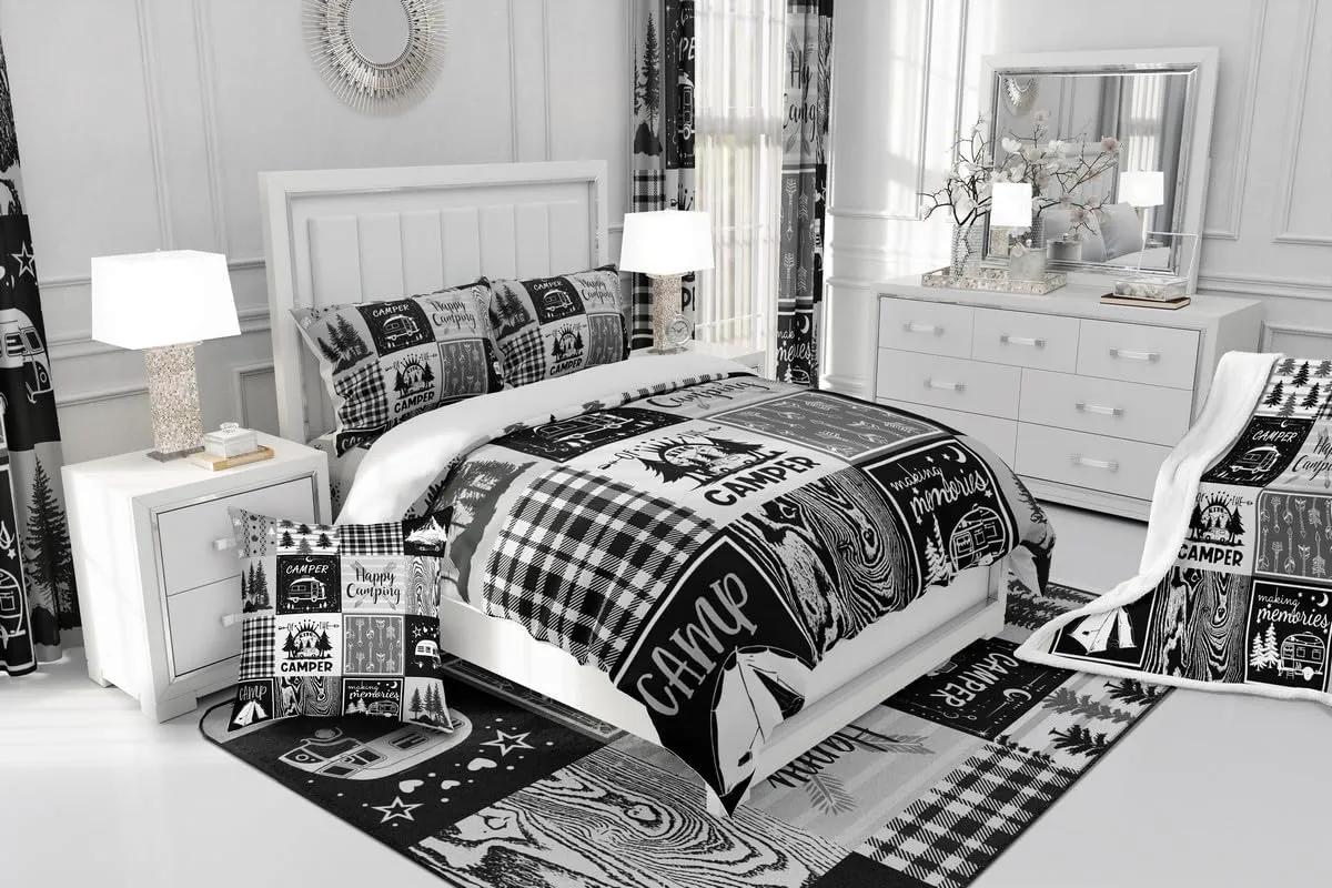 Erosebridal Rv Bedding Sets Plaid Camper Comforter Cover Twin Rustic Farmhouse Camping Bunk Duvet Cover Camper Accessories for Travel Trailers,Woodland Travel Quilt Cover for Kids Boys Men
