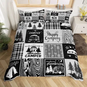 Erosebridal Rv Bedding Sets Plaid Camper Comforter Cover Twin Rustic Farmhouse Camping Bunk Duvet Cover Camper Accessories for Travel Trailers,Woodland Travel Quilt Cover for Kids Boys Men