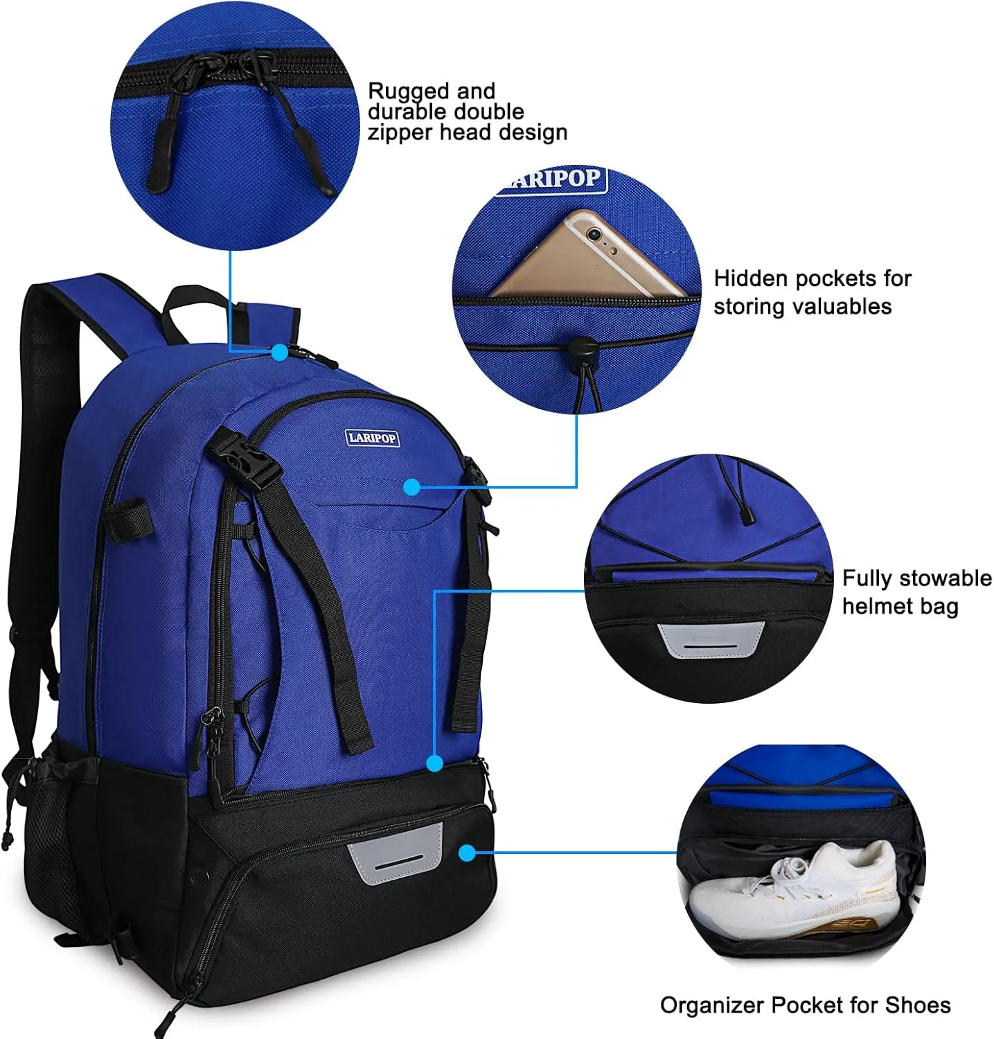 Extra Large Lacrosse Backpack Bag - Turf Lacrosse Equipment Bag with Two Stick Holders and Compartment