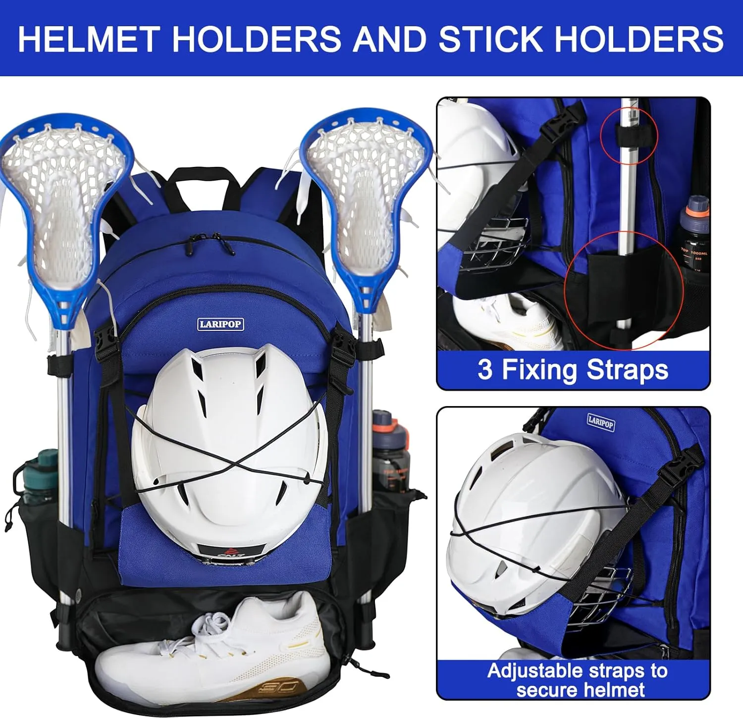 Extra Large Lacrosse Backpack Bag - Turf Lacrosse Equipment Bag with Two Stick Holders and Compartment