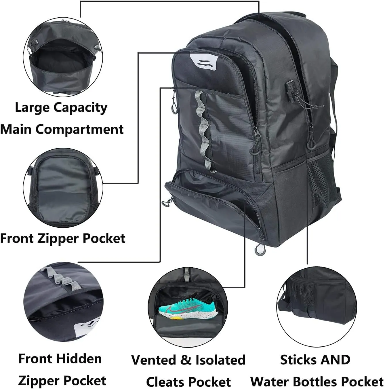 Extra Large Lacrosse Bag Backpack-20/23 Inch Lacrosse Backpack Holds All Lacrosse or Field Hockey Equipment-Two Stick Holders and Separate Cleats Compartment