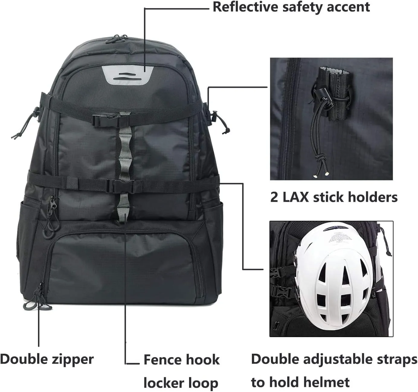 Extra Large Lacrosse Bag Backpack-20/23 Inch Lacrosse Backpack Holds All Lacrosse or Field Hockey Equipment-Two Stick Holders and Separate Cleats Compartment