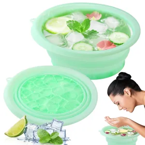 Face Bowl for Ice with Built-in Icetray, Portable Foldable Silicone Ice Facial Bowl, for Home Ice Bath Facial Plunge Bowl, Green