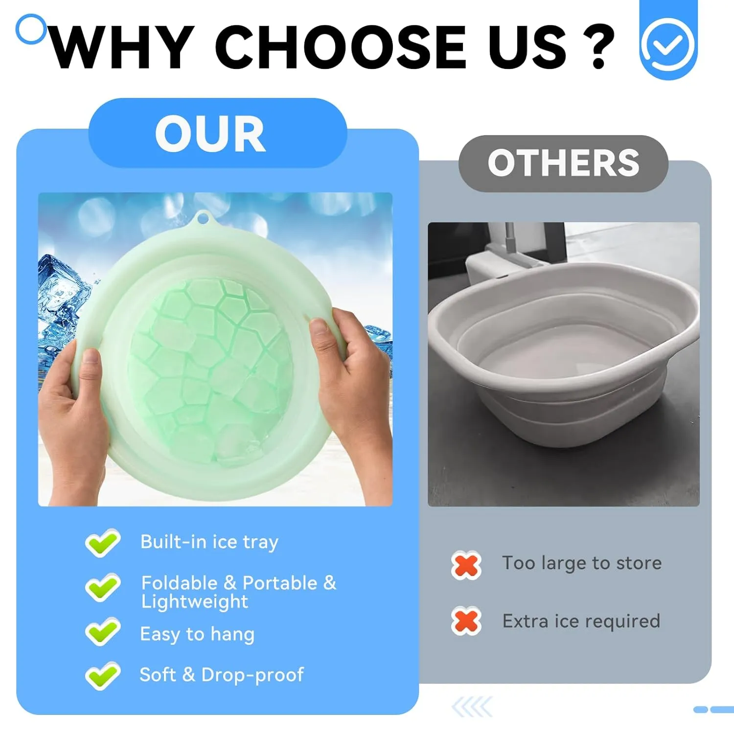 Face Bowl for Ice with Built-in Icetray, Portable Foldable Silicone Ice Facial Bowl, for Home Ice Bath Facial Plunge Bowl, Green