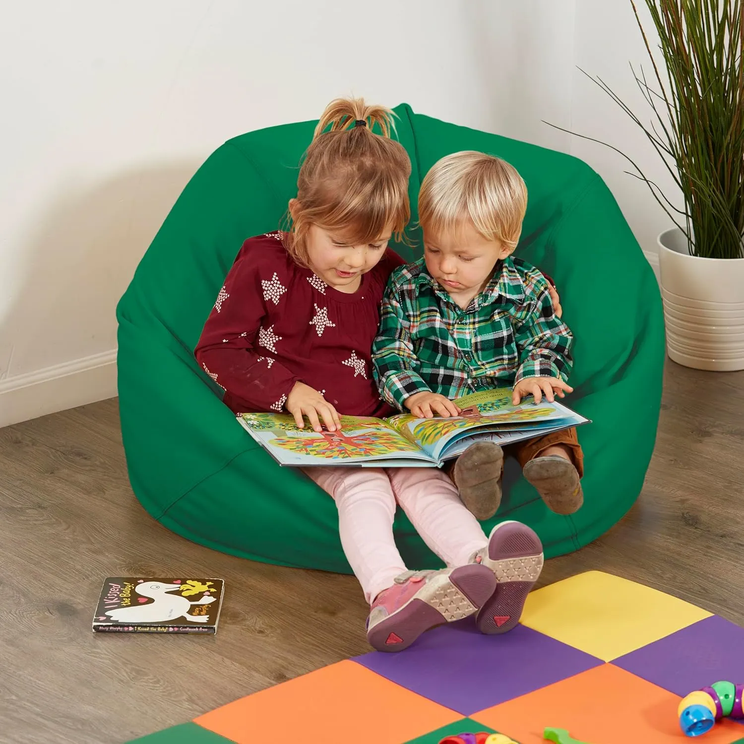 Factory Direct Partners 10477-GN SoftScape Classic 35" Junior Bean Bag Chair, Furniture for Kids, Libraries or Home - Green