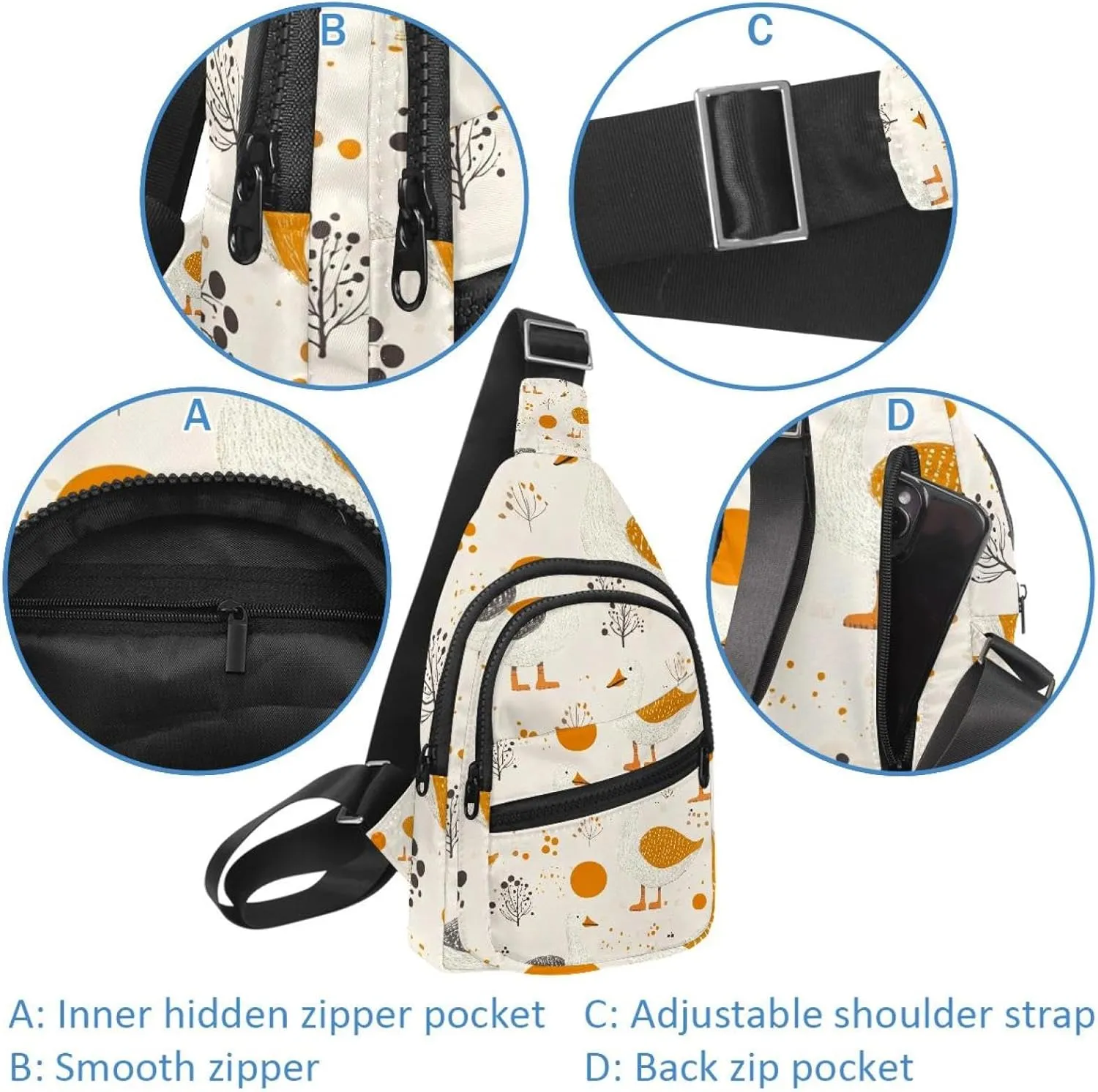 Fanny Pack Cross Body Bag for Outdoors Hiking Traveling, Goose (3)