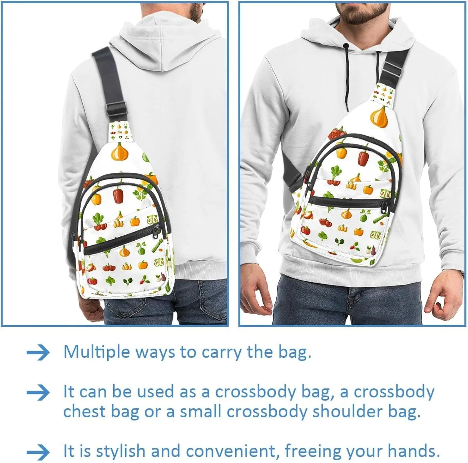 Fanny Pack Cross Body Bag for Outdoors Hiking Traveling, Vegetables (3)