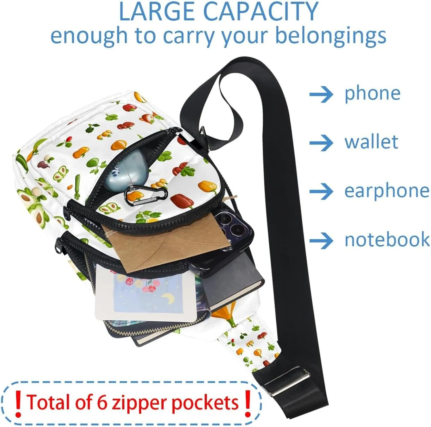 Fanny Pack Cross Body Bag for Outdoors Hiking Traveling, Vegetables (3)
