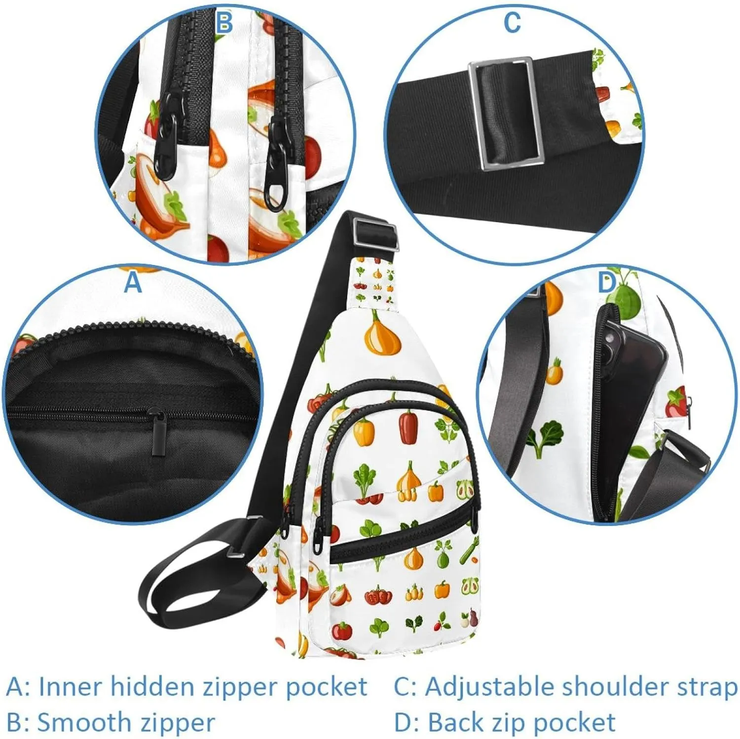 Fanny Pack Cross Body Bag for Outdoors Hiking Traveling, Vegetables (3)