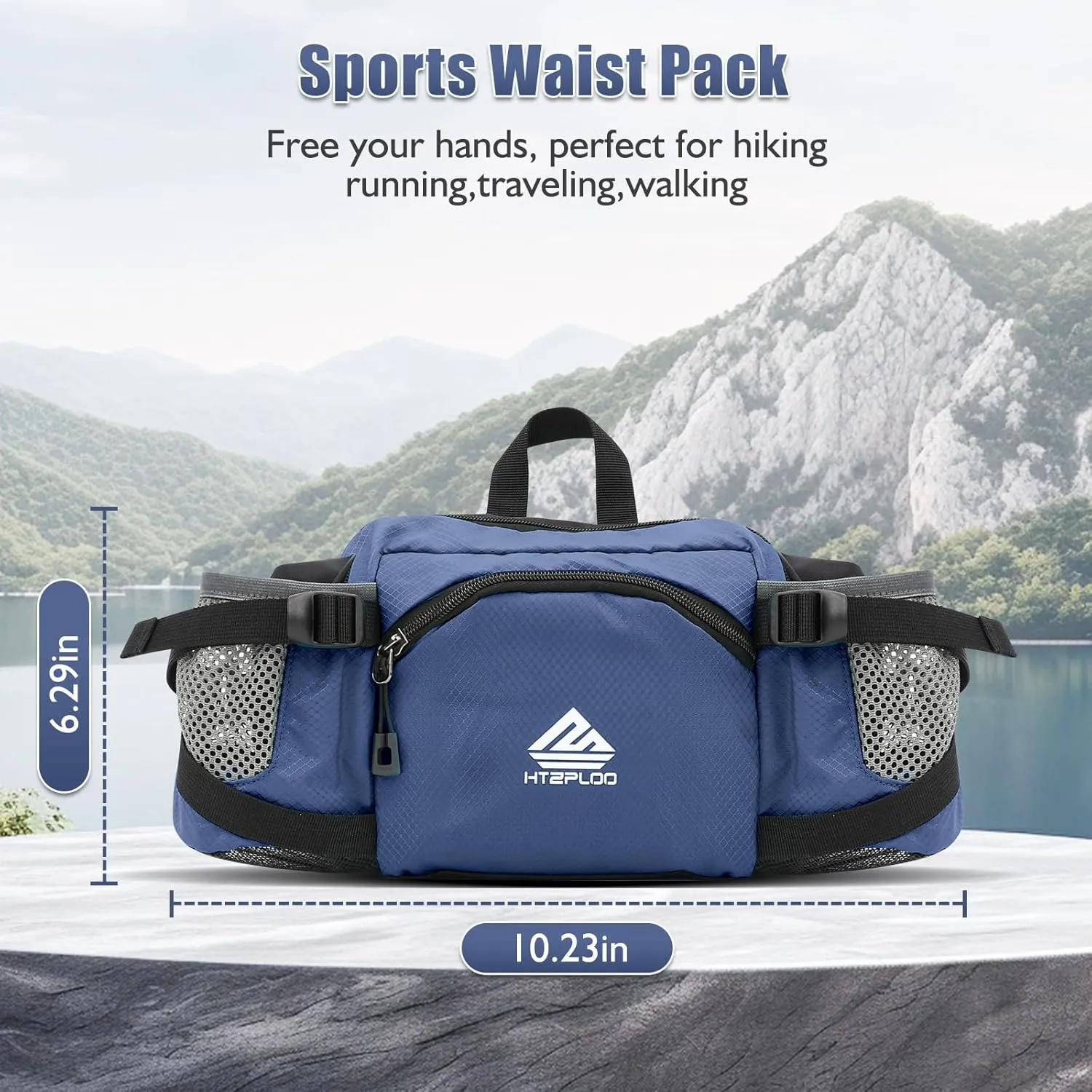 Fanny Pack Waist Bag with Water Bottle Holder for Men Women Running Hiking Travel Dog Walking Workout Cycling Outdoor (Dark Blue)