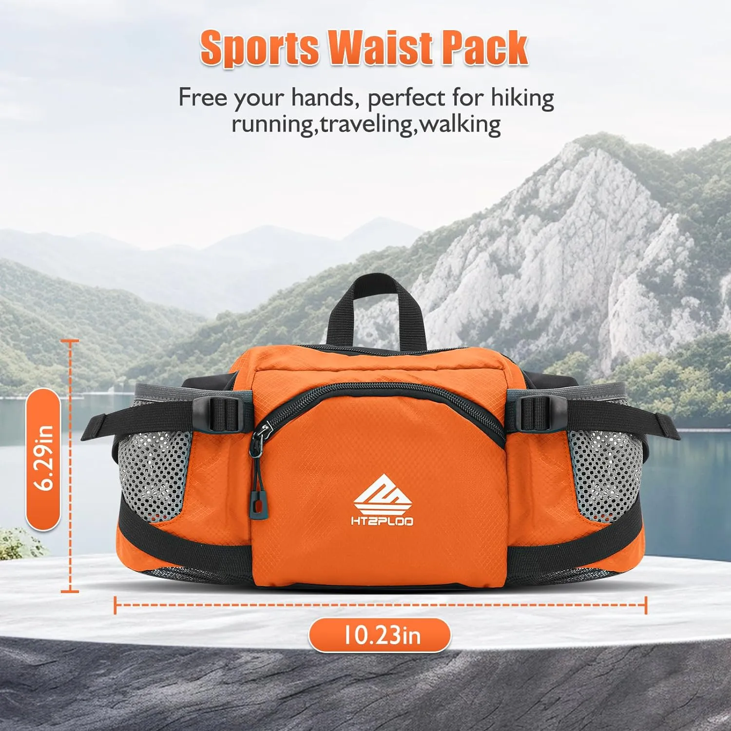Fanny Pack Waist Bag with Water Bottle Holder for Men Women Running Hiking Travel Dog Walking Workout Cycling Outdoor (Orange)