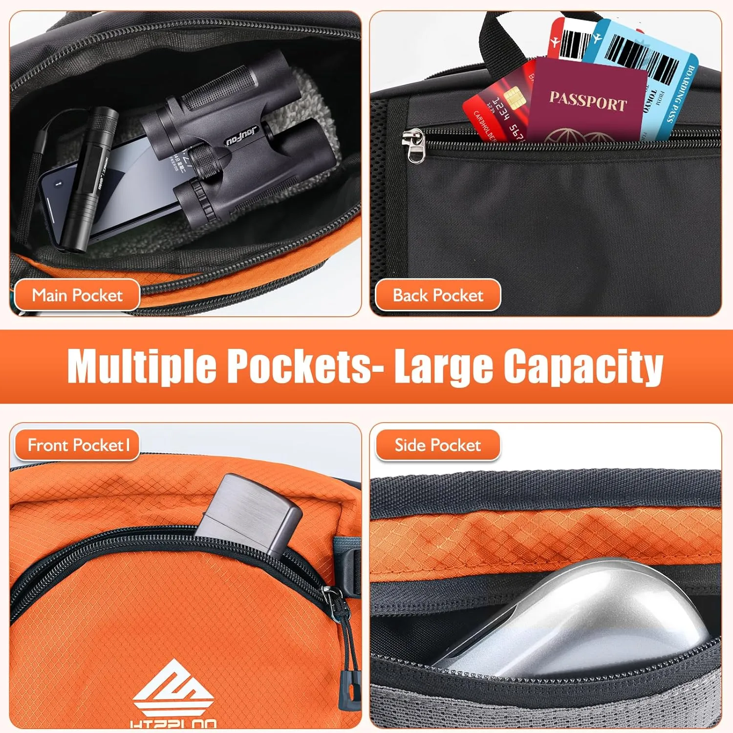 Fanny Pack Waist Bag with Water Bottle Holder for Men Women Running Hiking Travel Dog Walking Workout Cycling Outdoor (Orange)