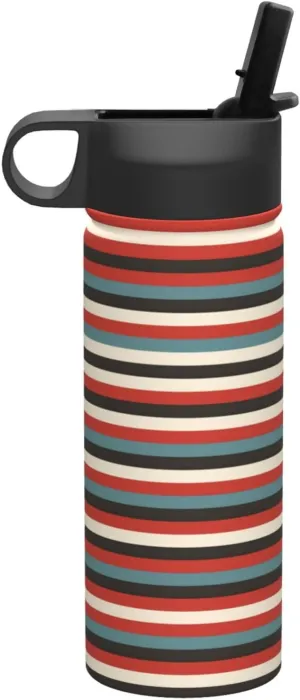 Fashion Striped Print Flask Stainless Steel Water Bottle with Straw 18OZ FOR Outdoor Gym Commute