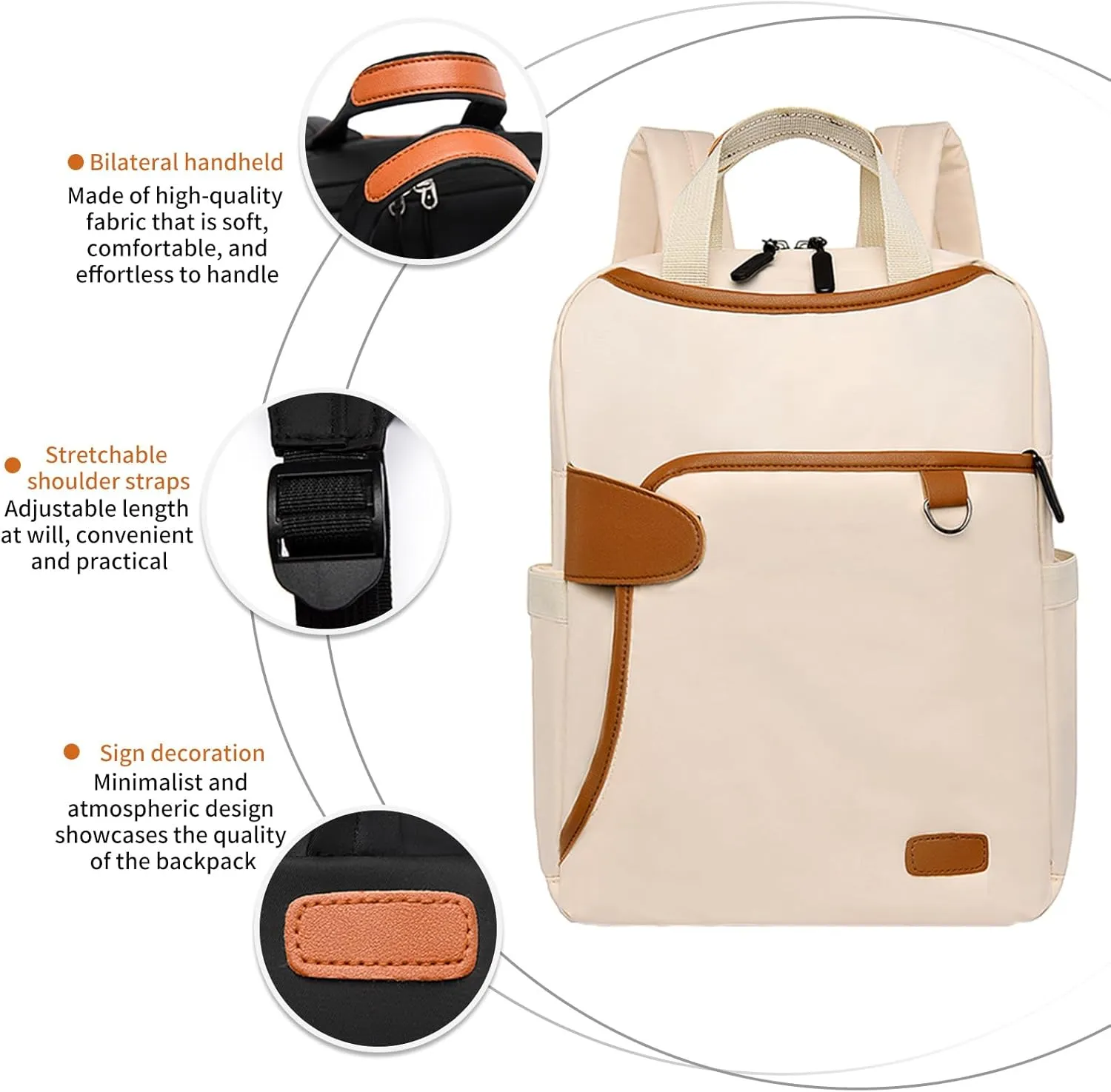 Fashionable Travel Backpack, Multifunctional Office Work Bags, Cute Large Capacity Multi Pocket Back Pack (274Off-White)