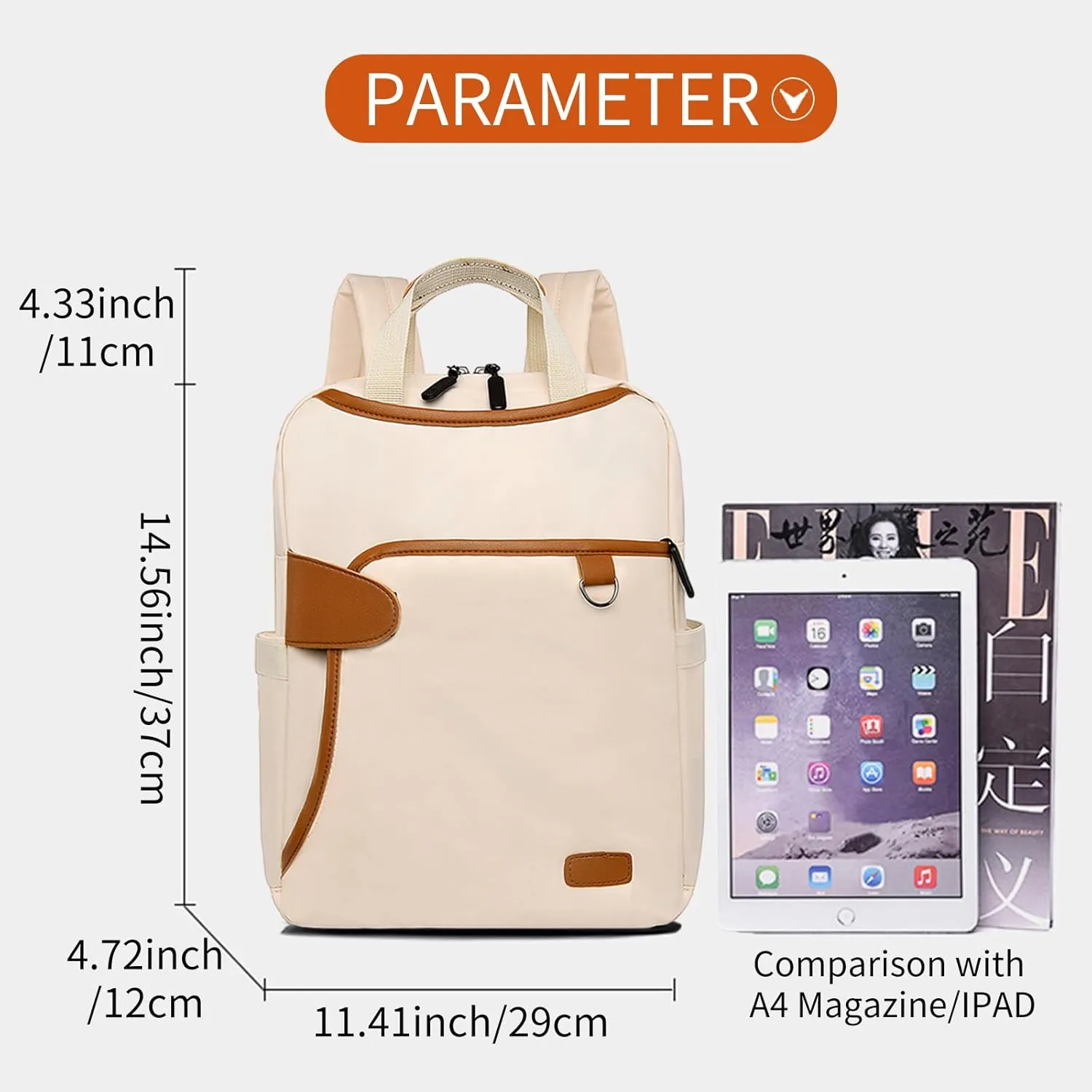 Fashionable Travel Backpack, Multifunctional Office Work Bags, Cute Large Capacity Multi Pocket Back Pack (274Off-White)