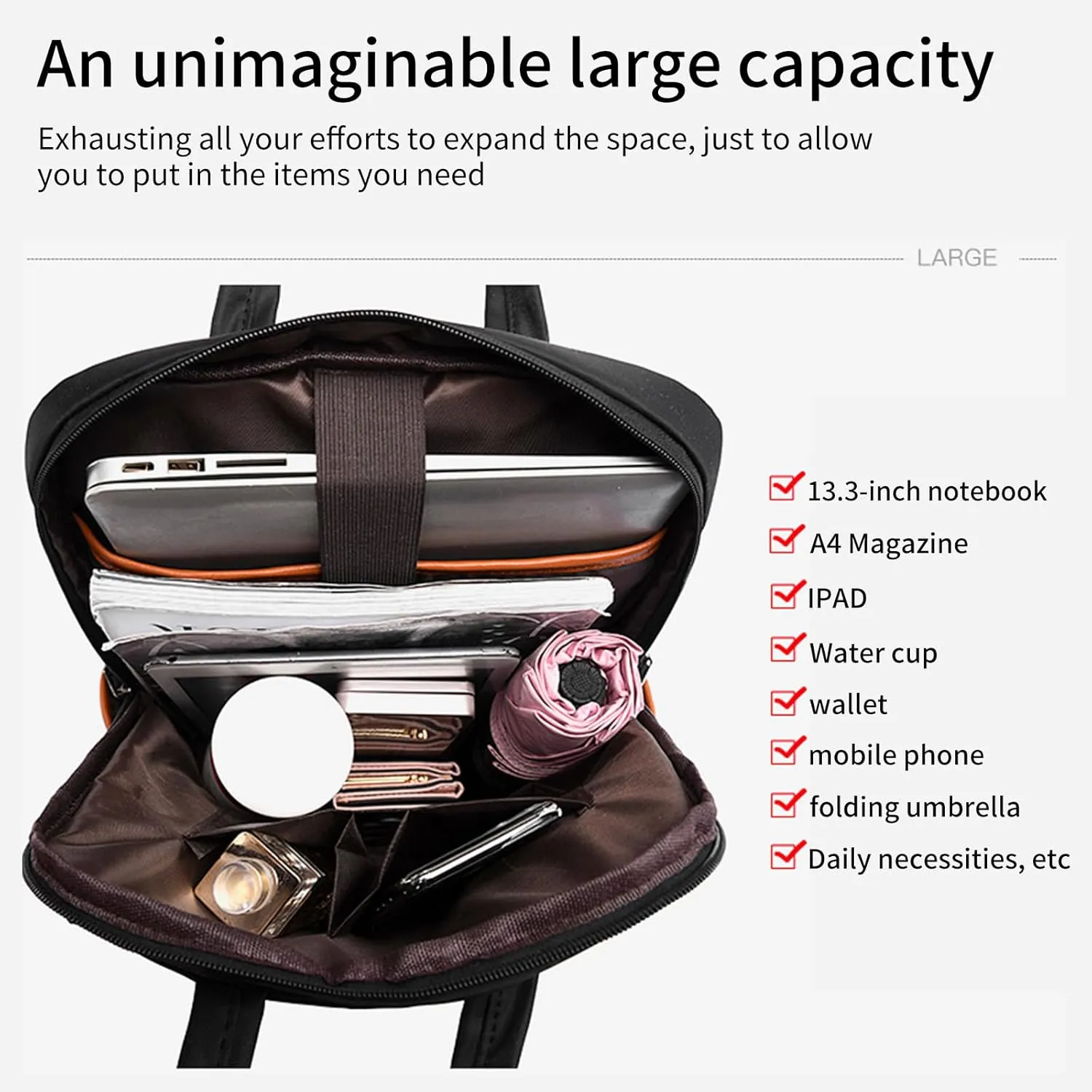 Fashionable Travel Backpack, Multifunctional Office Work Bags, Cute Large Capacity Multi Pocket Back Pack (274Off-White)