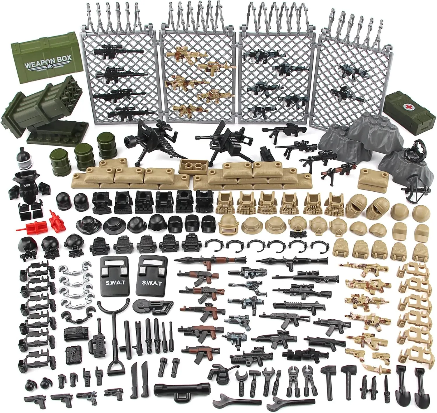 Feleph Modern Military Weapons Pack SWAT Police Multiple Ages 4  Combinations Toy Set for Soldier Figures Model Army Equipment Gear Pieces Blocks Compatible with Major Brand