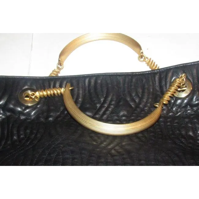 Fendi Pasta Tote Style Purses Supple Black Quilted Leather With Curvy Pasta Or Noodle Like Design An