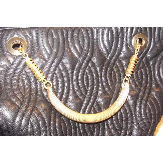 Fendi Pasta Tote Style Purses Supple Black Quilted Leather With Curvy Pasta Or Noodle Like Design An