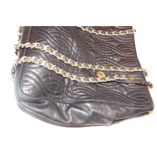 Fendi Pasta Tote Style Purses Supple Black Quilted Leather With Curvy Pasta Or Noodle Like Design An